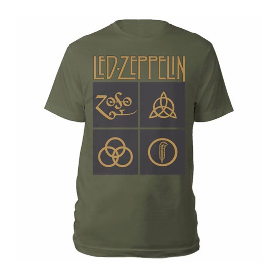T-Shirt - Led Zeppelin - Gold Symbols and Squares - Green-Metalomania