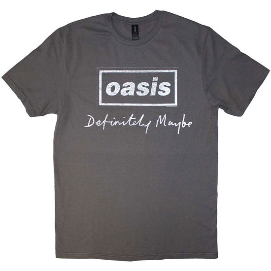T-Shirt - Oasis - Definitely Maybe Distressed Text Logo - Charcoal Grey