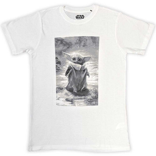 T-Shirt - Star Wars - The Mandalorian Grogu B&W - White
