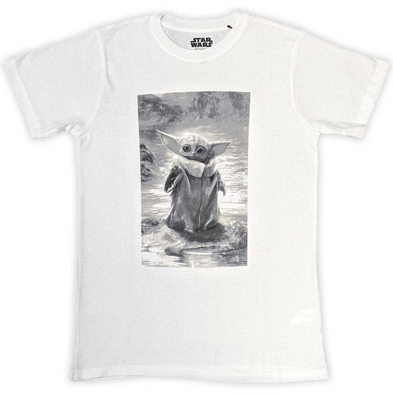 T-Shirt - Star Wars - The Mandalorian Grogu B&W - White